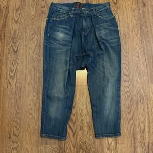 R13 blue harem denim jeans cropped pleated pants sz 24 unique rare made in Italy